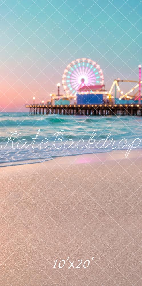 Kate Beach Ferris Wheel Pier Sunset Printed Backdrop Designed by Chain Photography