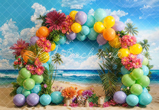 Kate Tropical Beach Balloon Arch Printed Backdrop Designed by Emetselch