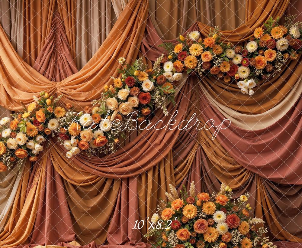 Kate Fall Floral Drapes Dark Orange Printed Backdrop Designed by Mini MakeBelieve