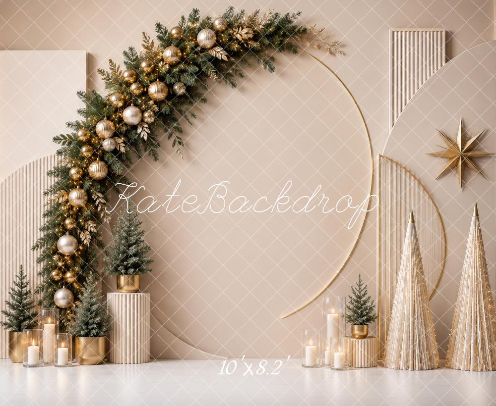 Kate Christmas Garland Arch Geometric Beige Trees Printed Backdrop Designed by Shutter Swan Studios