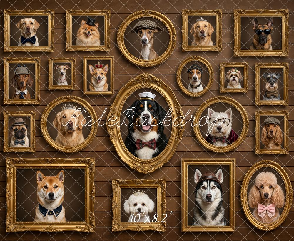 Kate Vintage Dog Portraits Frames Brown Wall Printed Backdrop Designed by Chain Photography