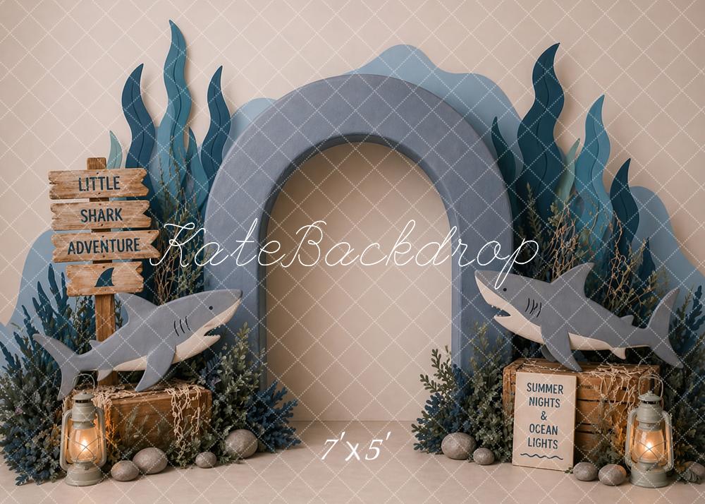 Kate Shark Ocean Adventure Arch Boy's Birthday Printed Backdrop Designed by Caitlin Lynch