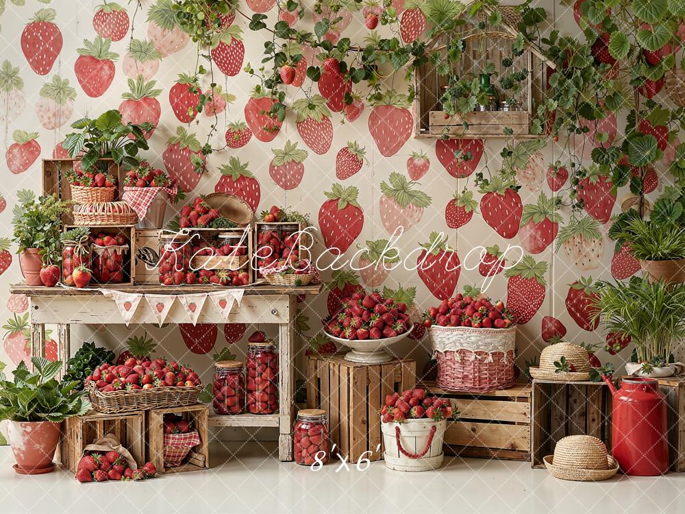 Kate Summer Strawberry Fruit Crates and Greenery Backdrop Designed by Emetselch