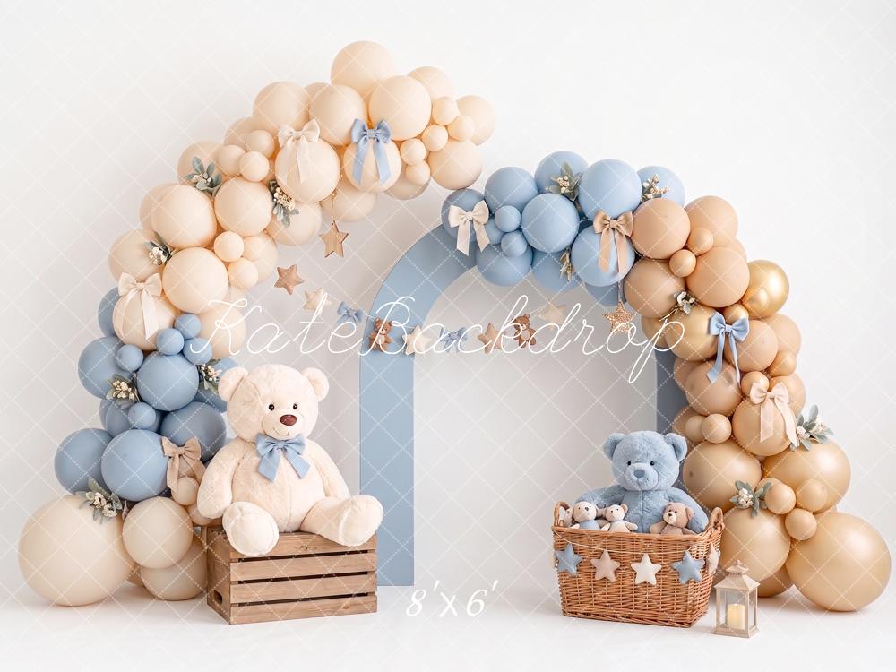 Kate Cake Smash Teddy Bear Balloon Arch Bow Printed Backdrop Designed by Angela Miller
