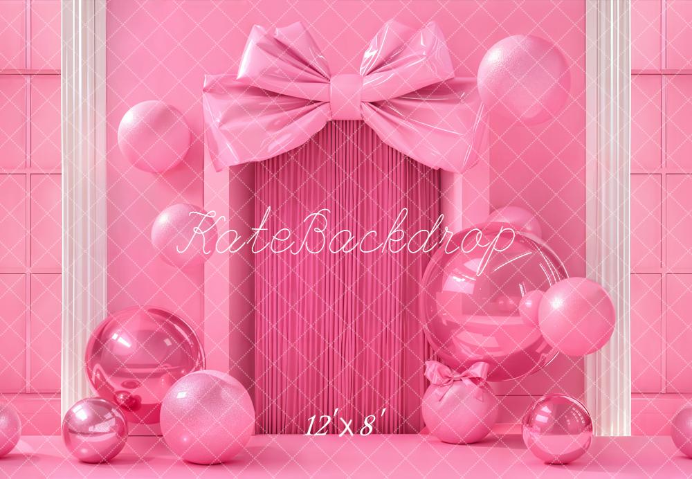 Kate Cake Smash Pink Bow Balloons Gift Boxes Backdrop Designed by Emetselch