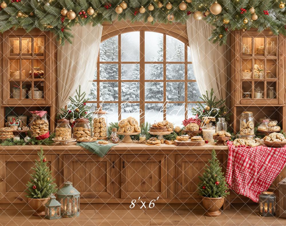 Kate Christmas Kitchen Cookie Wooden Cabinet Pine Garland Window Backdrop Designed by Emetselch