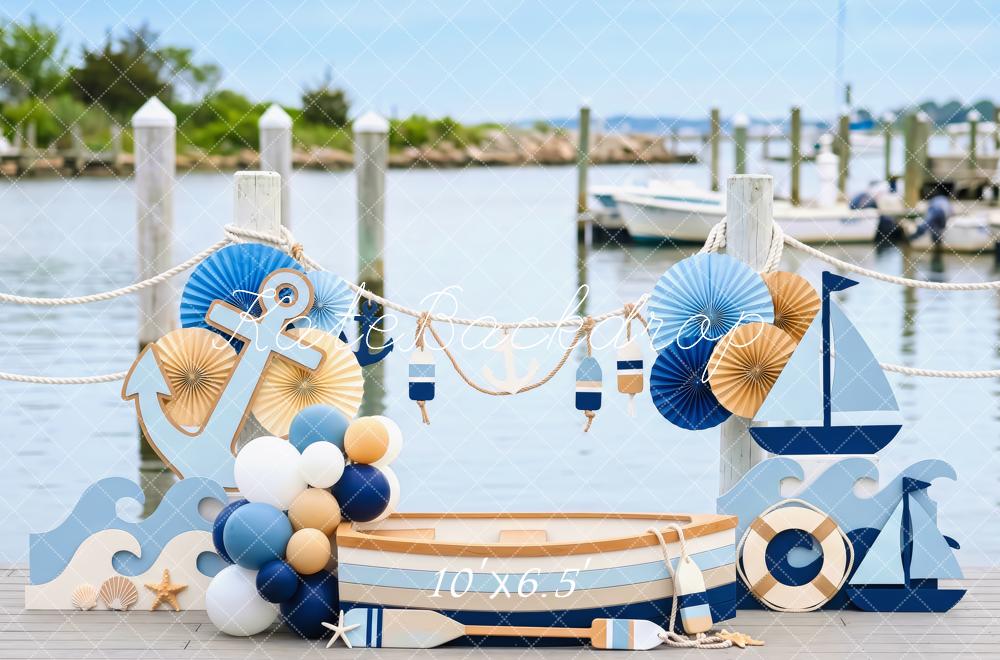 Kate Cake Smash Nautical Dock Boat Anchor Sailboat Blue Printed Backdrop Designed by Patty Roberts