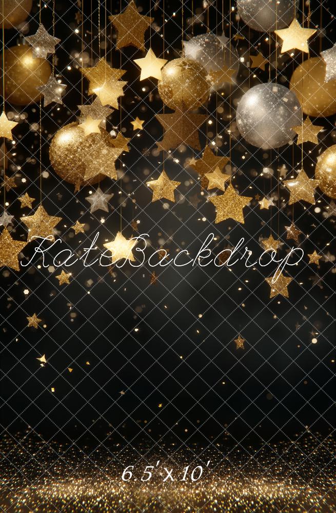 Kate Gold Stars and Ball Ornaments Backdrop Designed by Emetselch