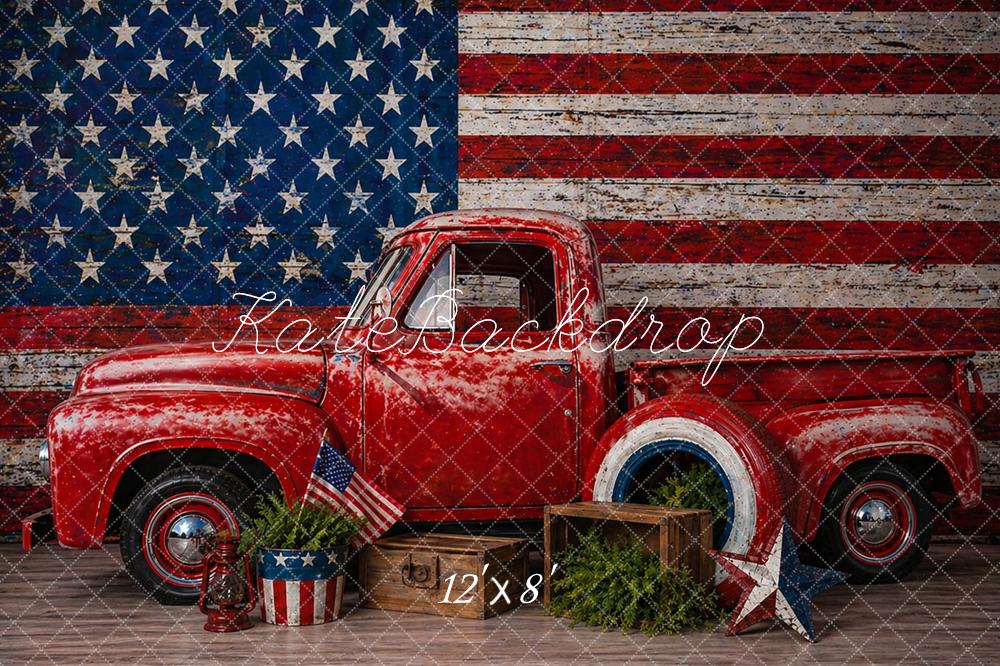 Kate Patriotic Vintage Truck American Flag Red Pickup Printed Backdrop Designed by Caitlin Lynch