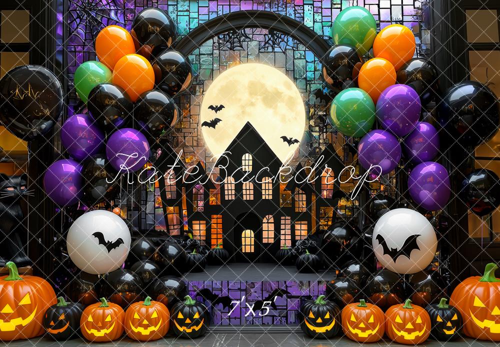 Kate Halloween Moonlit Haunted House Balloons Backdrop Designed by Mini MakeBelieve