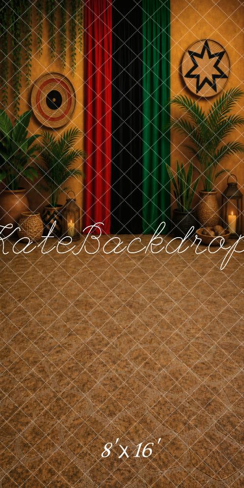 Kate Sweep African Tribal Red Black Green Curtains Plants Printed Backdrop Designed by Vertigo Productions