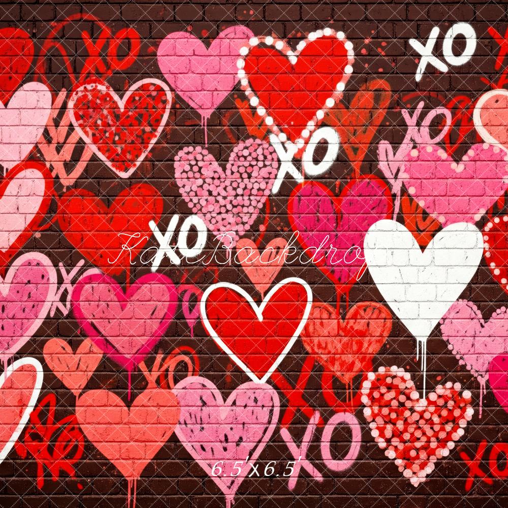Kate Valentine's Day Hearts Graffiti Brick Wall Backdrop Designed by Patty Roberts