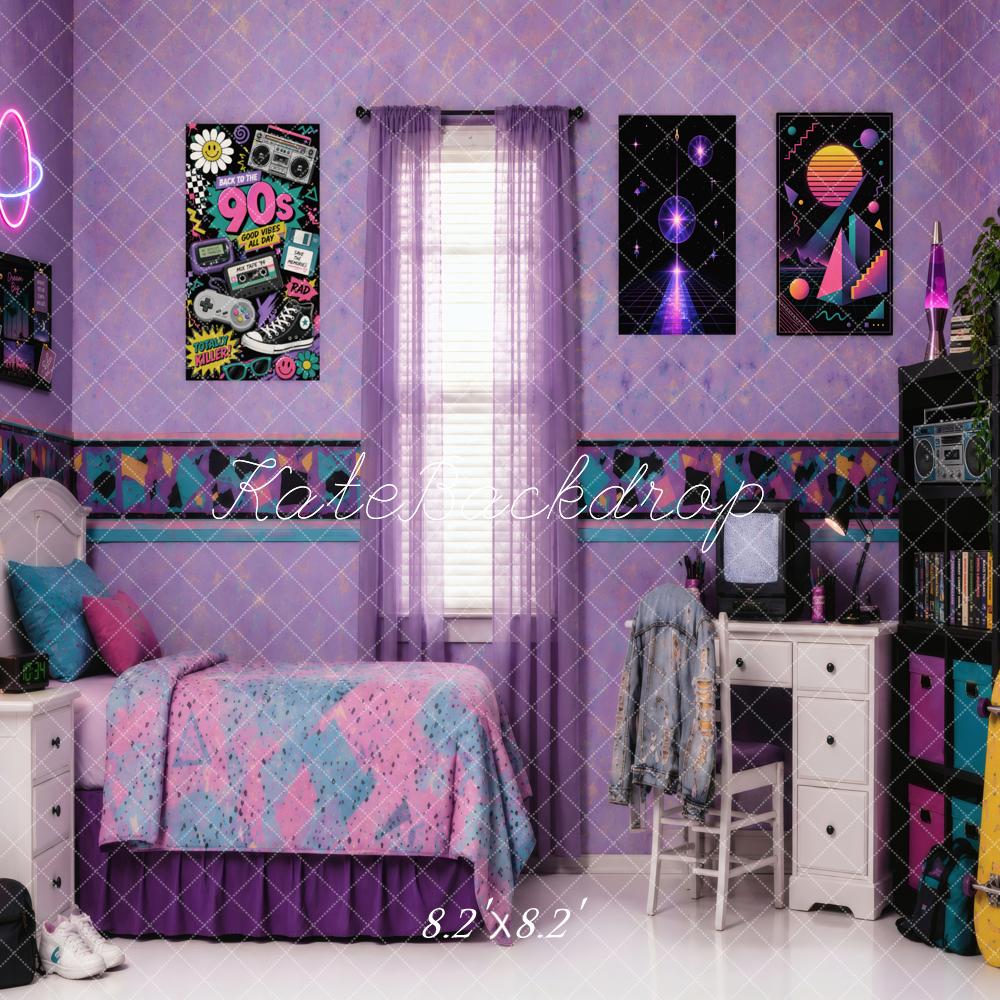 Kate 90s Y2K Retro Purple Teen Bedroom Printed Backdrop Designed by Vertigo Productions