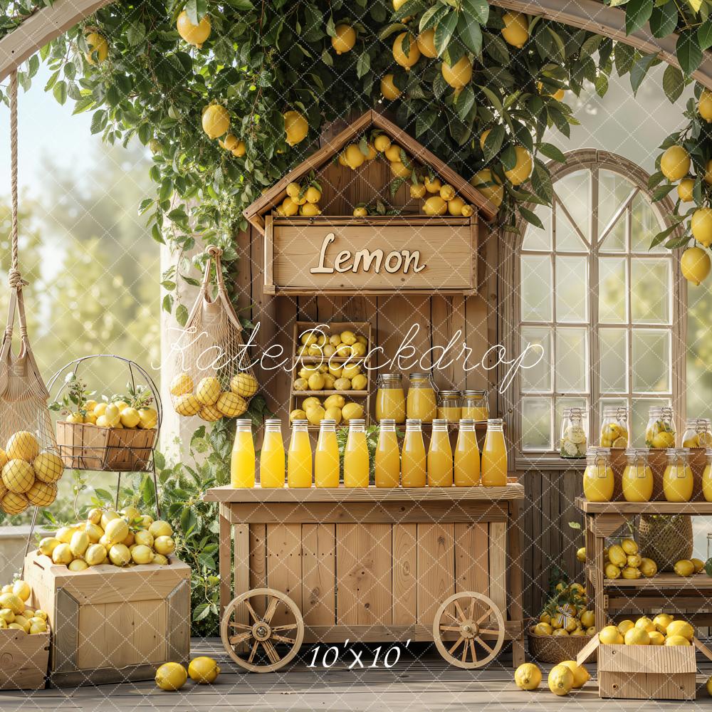 Kate Summer Wooden Lemonade Stand Lemons Juice Crates Printed Backdrop Designed by Emetselch
