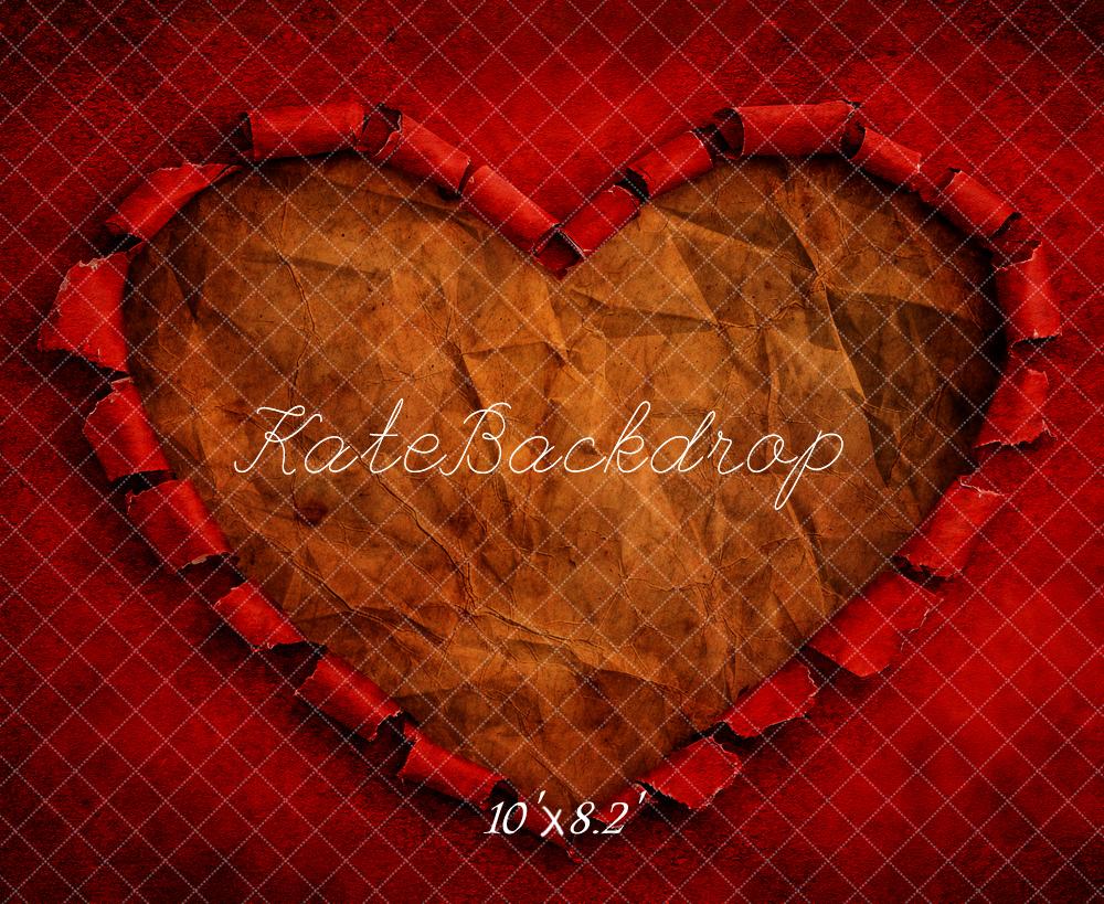 Kate Valentine's Day Torn Paper Heart Red Texture Backdrop Designed by Kerry Anderson