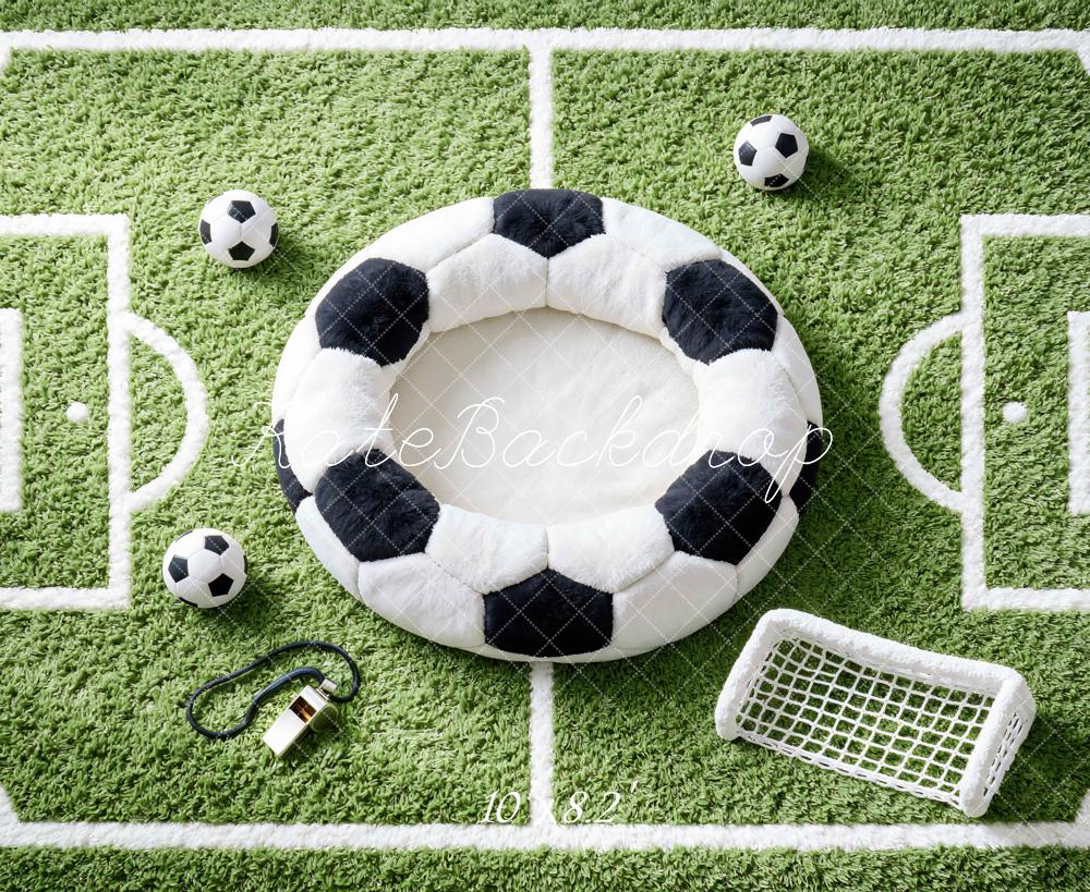 Kate Newborn Soccer Field Green Grass Soccer Ball Goal Printed Backdrop Designed by Mini MakeBelieve