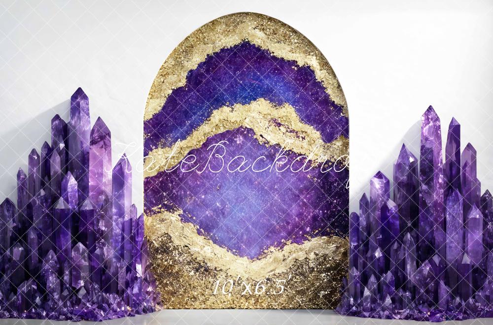Kate Purple Crystal Cluster Geode Arch Printed Backdrop Designed by Mini MakeBelieve