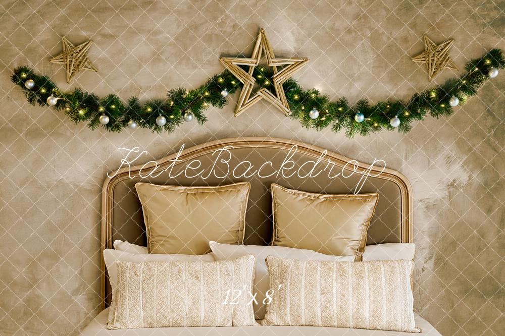 Kate Christmas Headboard Beige Bedroom Garland Star Printed Backdrop Designed by Fantasyphotoart