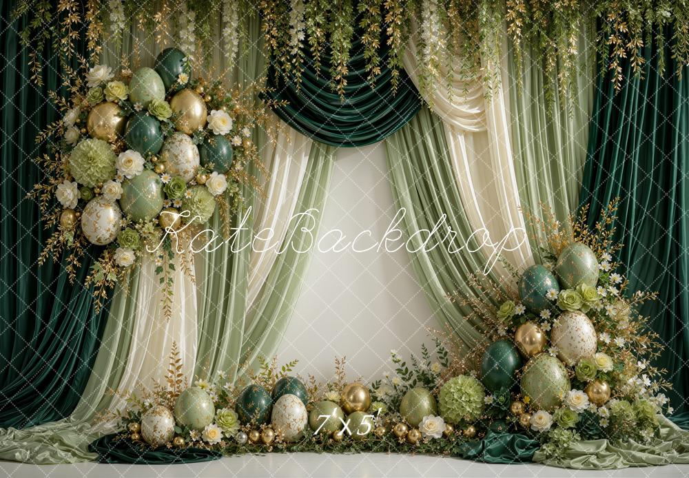 Kate Spring Birthday Floral Luxury Green Drapes Balloons Printed Backdrop Designed by Ashley Ward