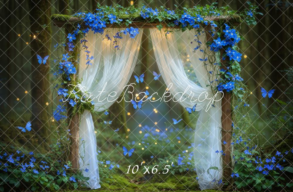 Fondo de Arco Floral Azul del Bosque de Hadas Mariposas Diseñado por Emetselch