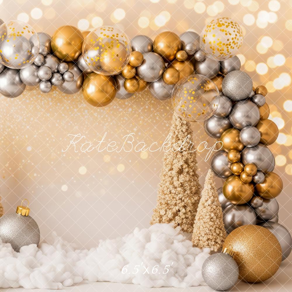 Kate Christmas Gold Silver Balloon Arch Trees Cloud Backdrop Designed by Patty Roberts