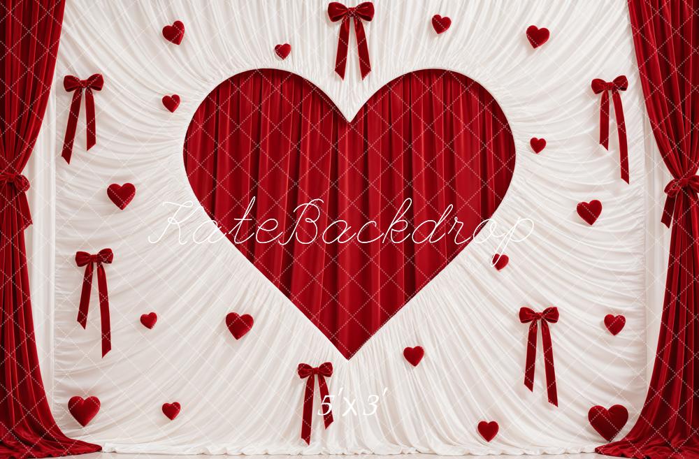 Kate Valentine's Day Red Heart Drapes Bows Printed Backdrop Designed by Emetselch