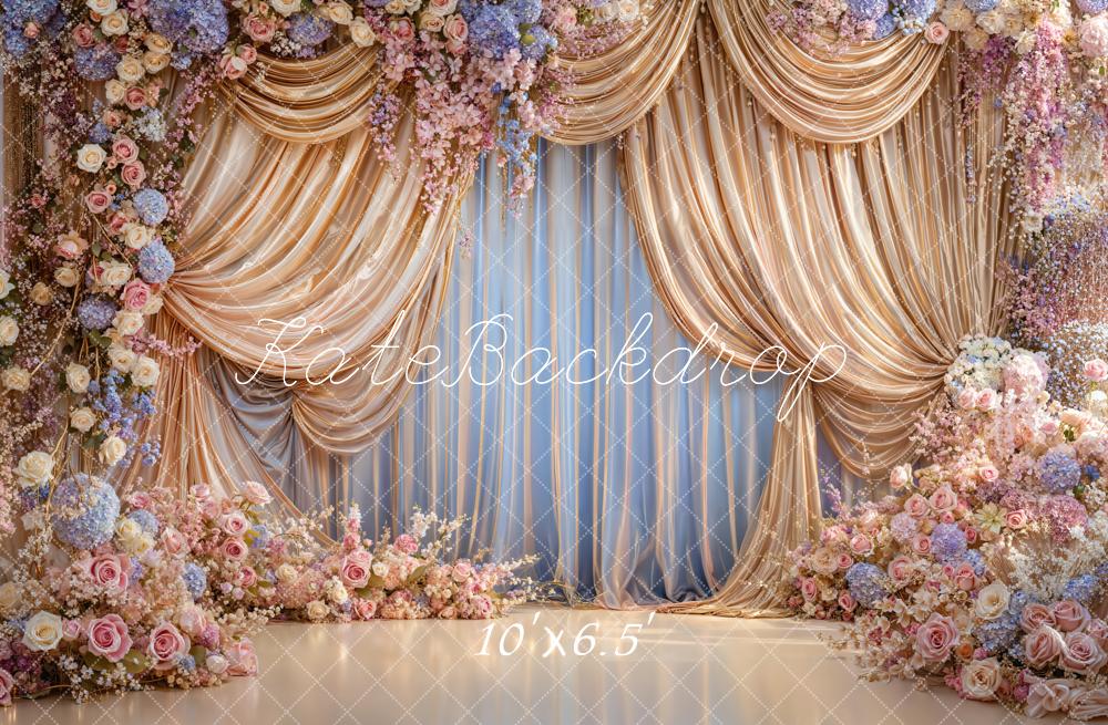 TEST Kate Spring Flower Arch Gold Drapes Pastel Roses Backdrop Designed by Emetselch