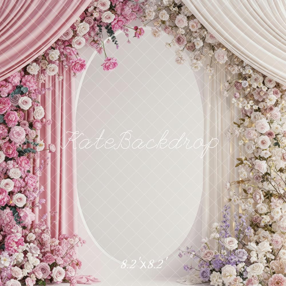 Kate Mother's Day Flower Arch Pink Cream Drapes Printed Backdrop Designed by Patty Roberts