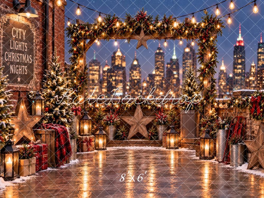 Kate Christmas City Lights Roof Top Garland Arch Printed Backdrop Designed by Laura Bybee