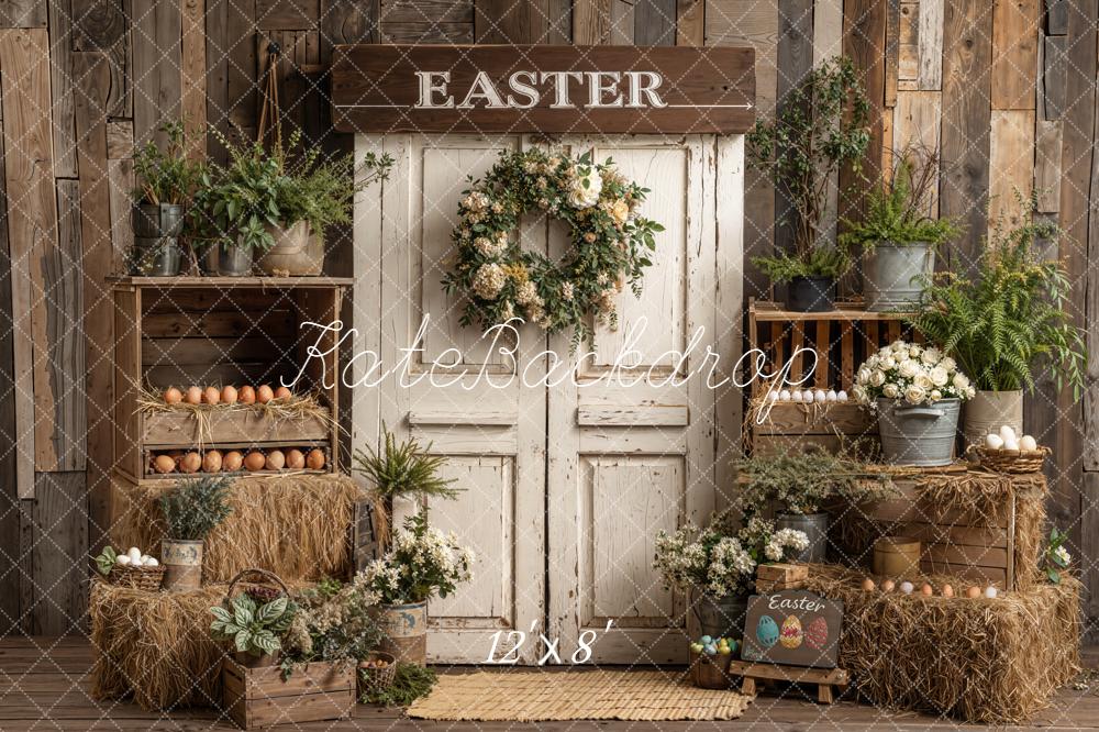 Kate Easter Rustic Door Eggs Flowers Hay Backdrop Designed by Emetselch