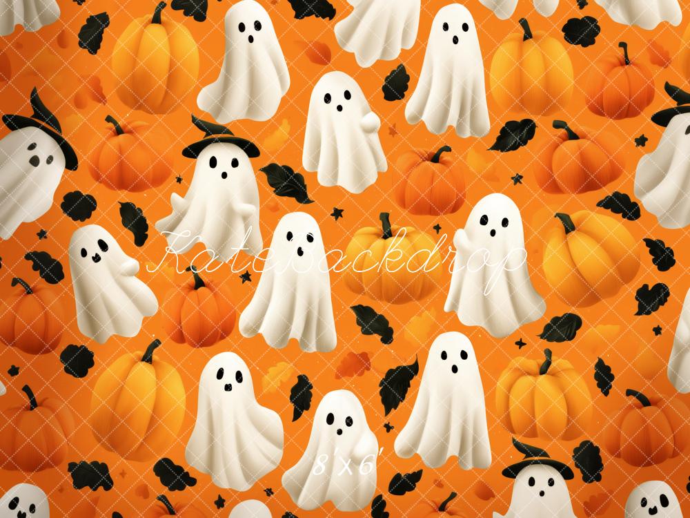 Kate Halloween Ghosts Pumpkins Orange Backdrop Designed by Patty Roberts