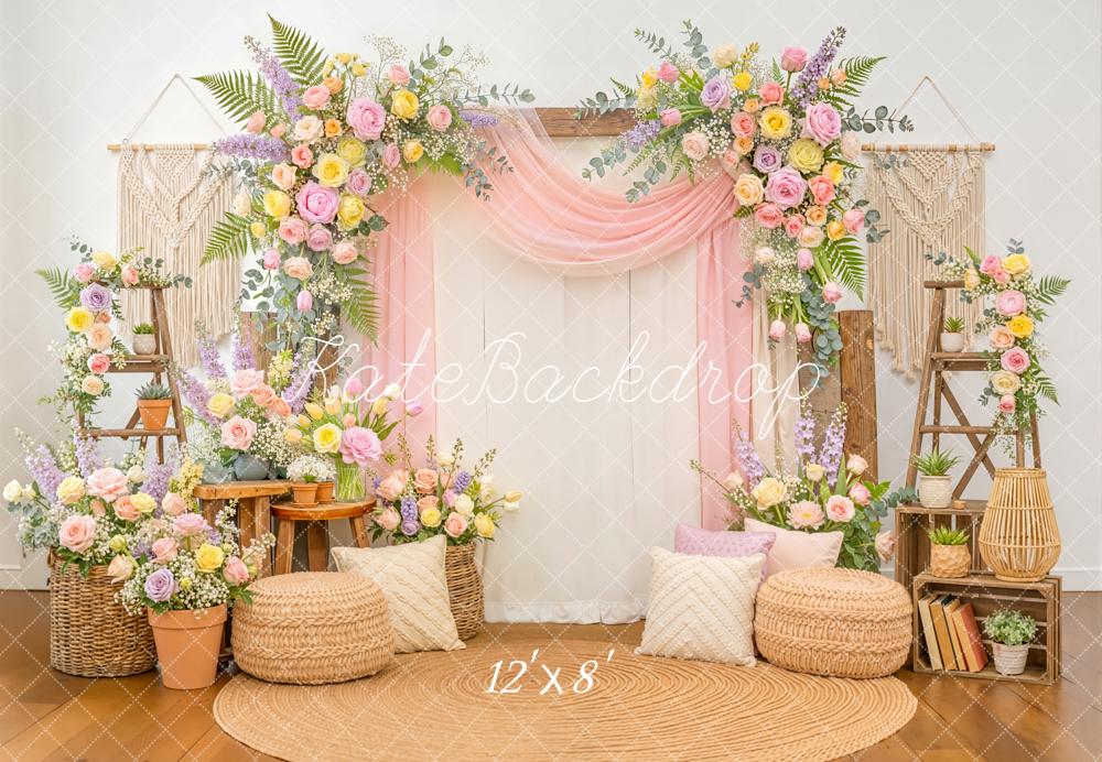 Kate Spring Flower Arch Boho Macrame Pastel Flowers Backdrop Designed by Emetselch