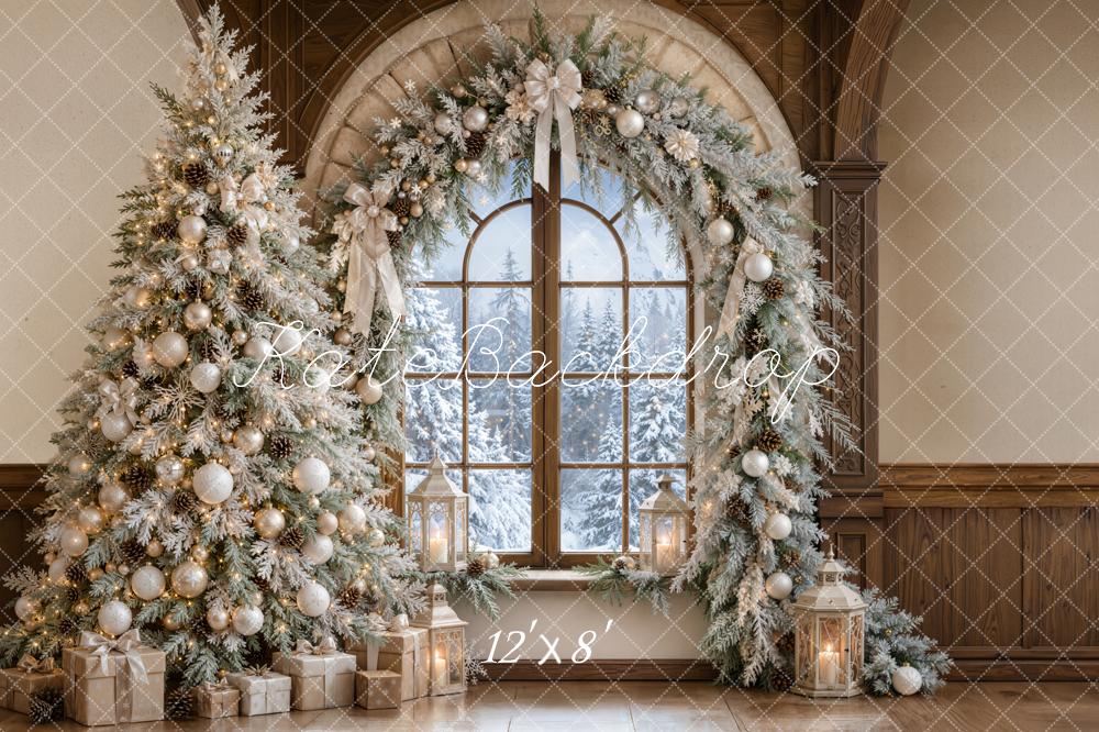 Kate Christmas Indoor Snowy Tree Arch Window Garland Printed Backdrop Designed by Emetselch