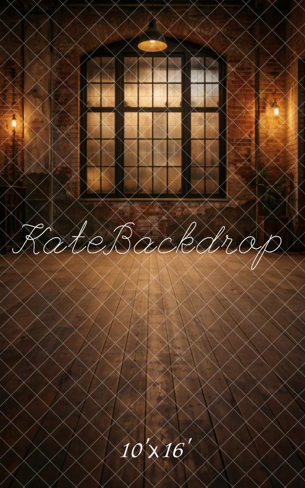 Kate Sweep Industrial Brick Wall Window Floor Printed Backdrop Designed by Vertigo Productions