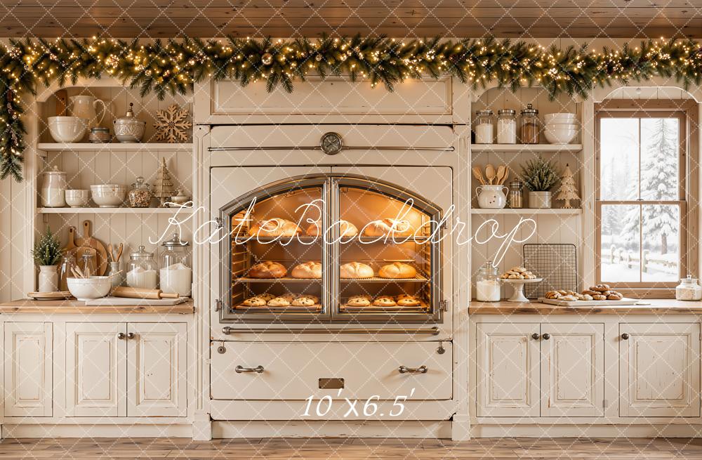 Kate Christmas Kitchen Garland Oven White Bread Cookies Printed Backdrop Designed by Emetselch