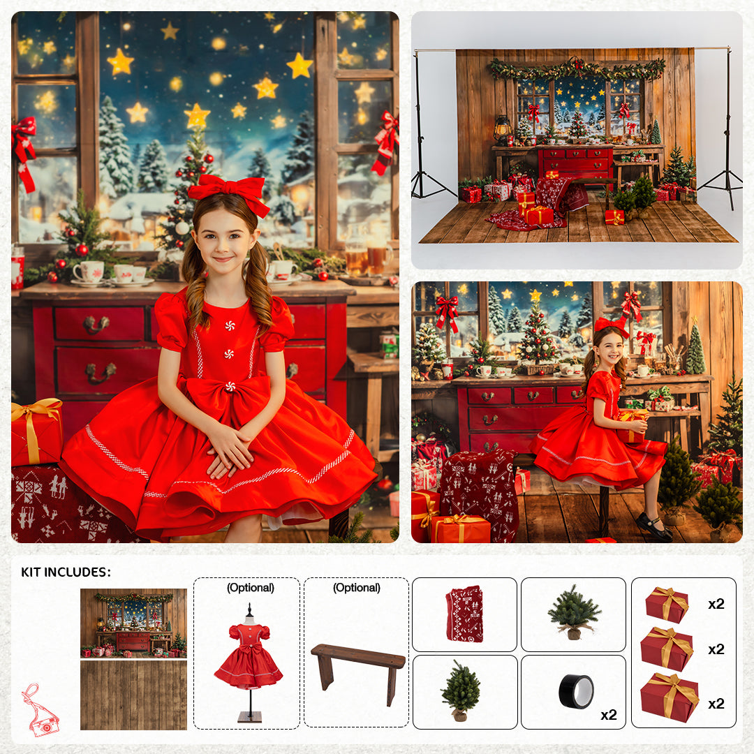 RTS Kate Christmas Wooden Window Photo Kit Photography Backdrops&Props Themed Bundle