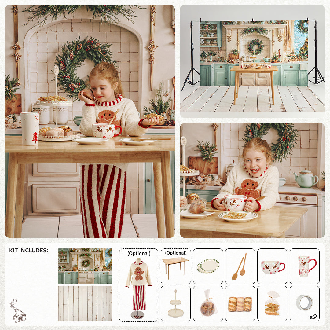 Kate Christmas Kitchen Photo Kit Photography Backdrops&Props Themed Bundle