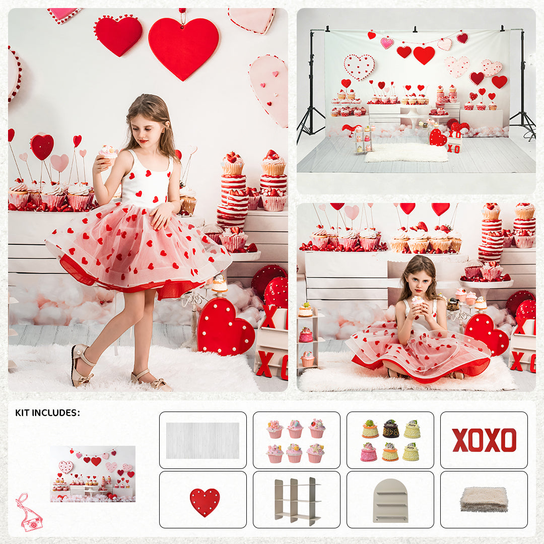 Kate Valentine's Day Pink Heart Cake Shop Photo Kit Photography Backdrops&Props Themed Bundle