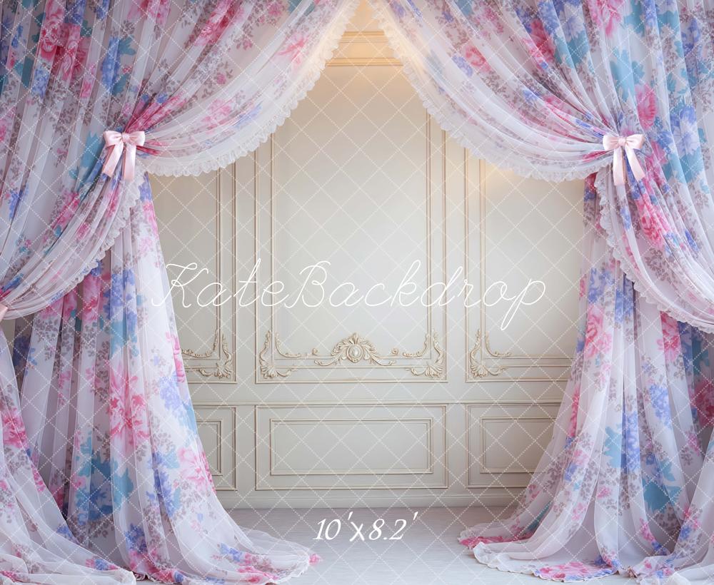 Kate Floral Sheer Curtains Elegant Wall Printed Backdrop Designed by Mini MakeBelieve