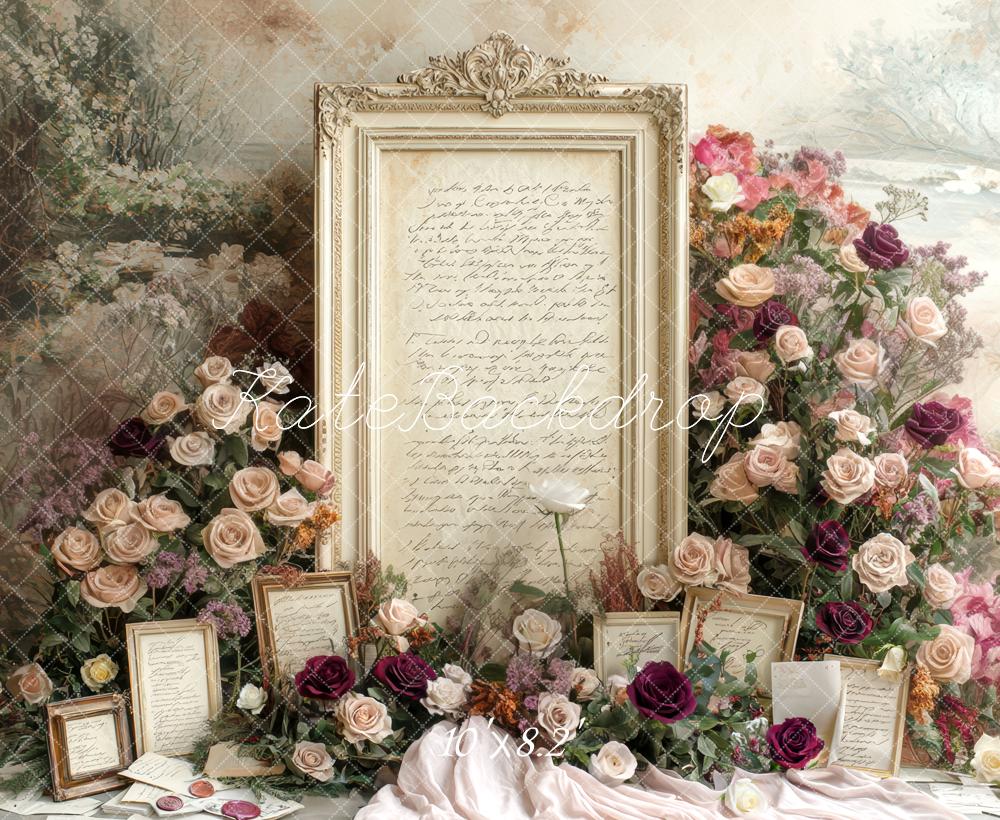 Kate Valentine Floral Frame Letters Roses Vintage Backdrop Designed by Mini MakeBelieve