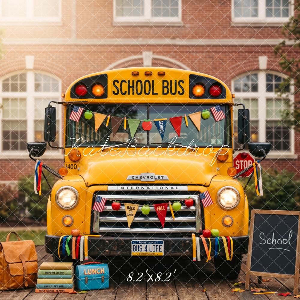 Kate Back To School Yellow School Bus Chalkboard Backpack Printed Backdrop Designed by Patty Roberts