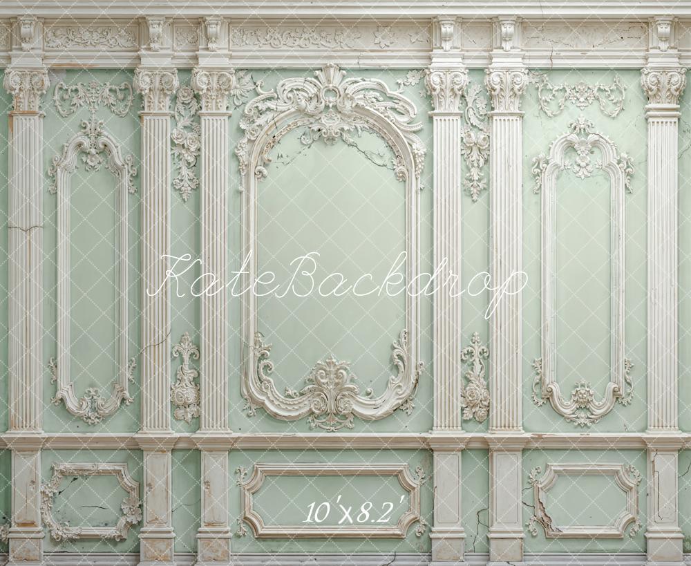 Kate Mint Green Vintage Wall Ornate Columns Printed Backdrop Designed by Emetselch