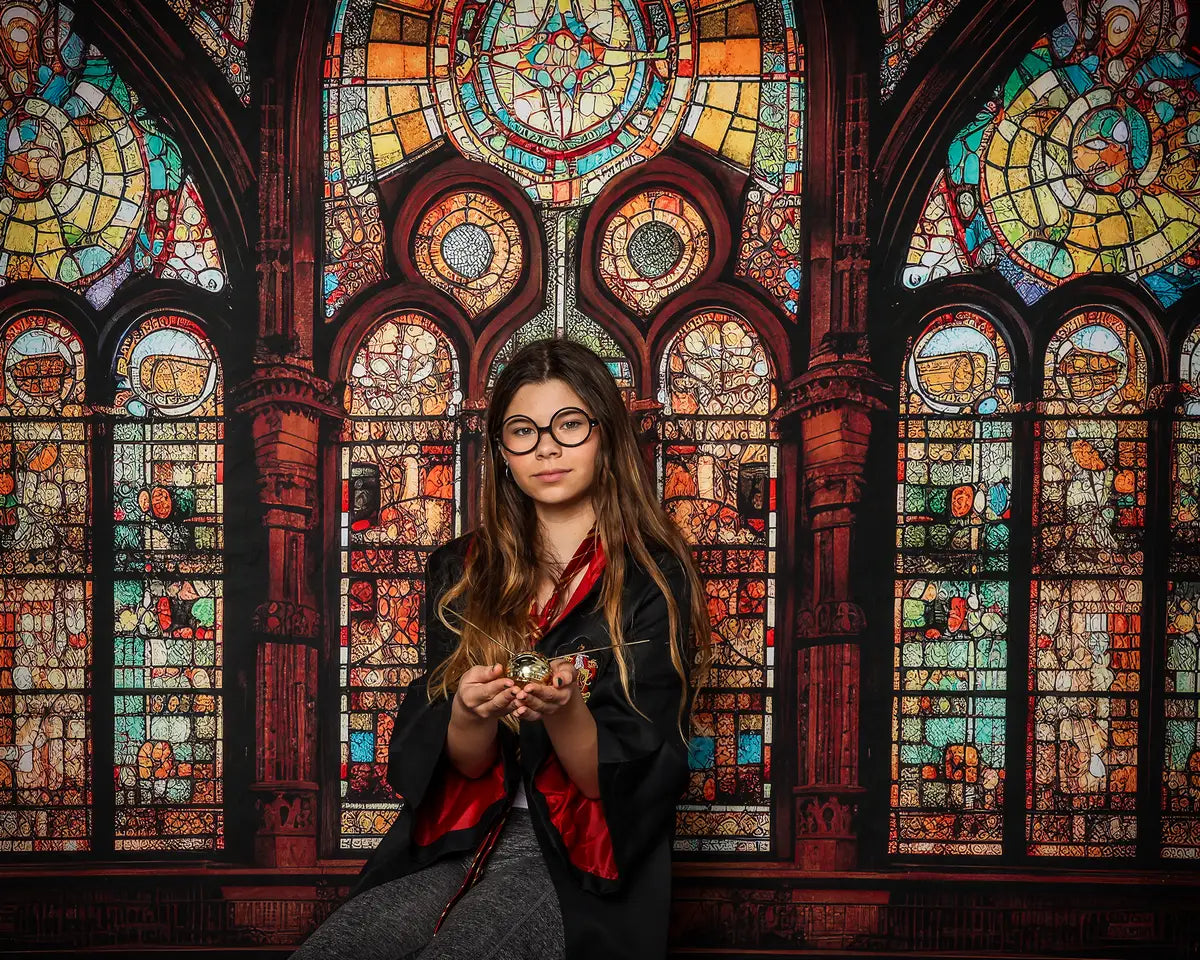 Kate Gothic Arched Stained Glass Window Backdrop Designed by Mandy Ringe Photography
