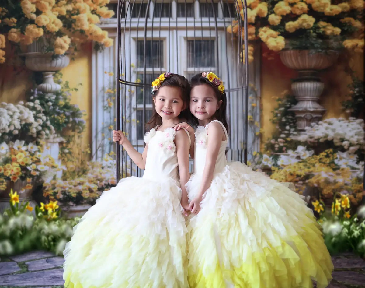 Kate Spring Yellow Flowers Wooden Doors Backdrop Designed by Emetselch
