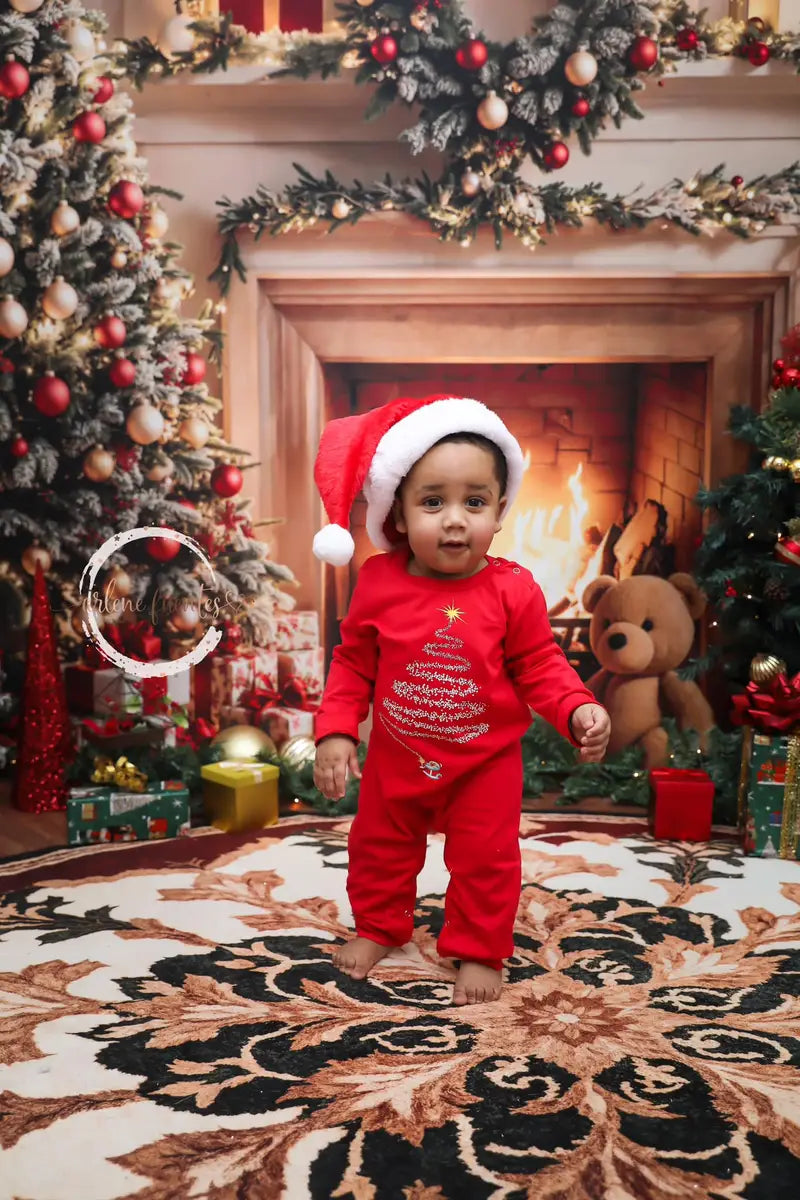 Kate Christmas Tree Fireplace White Retro Wall Backdrop Designed by Emetselch