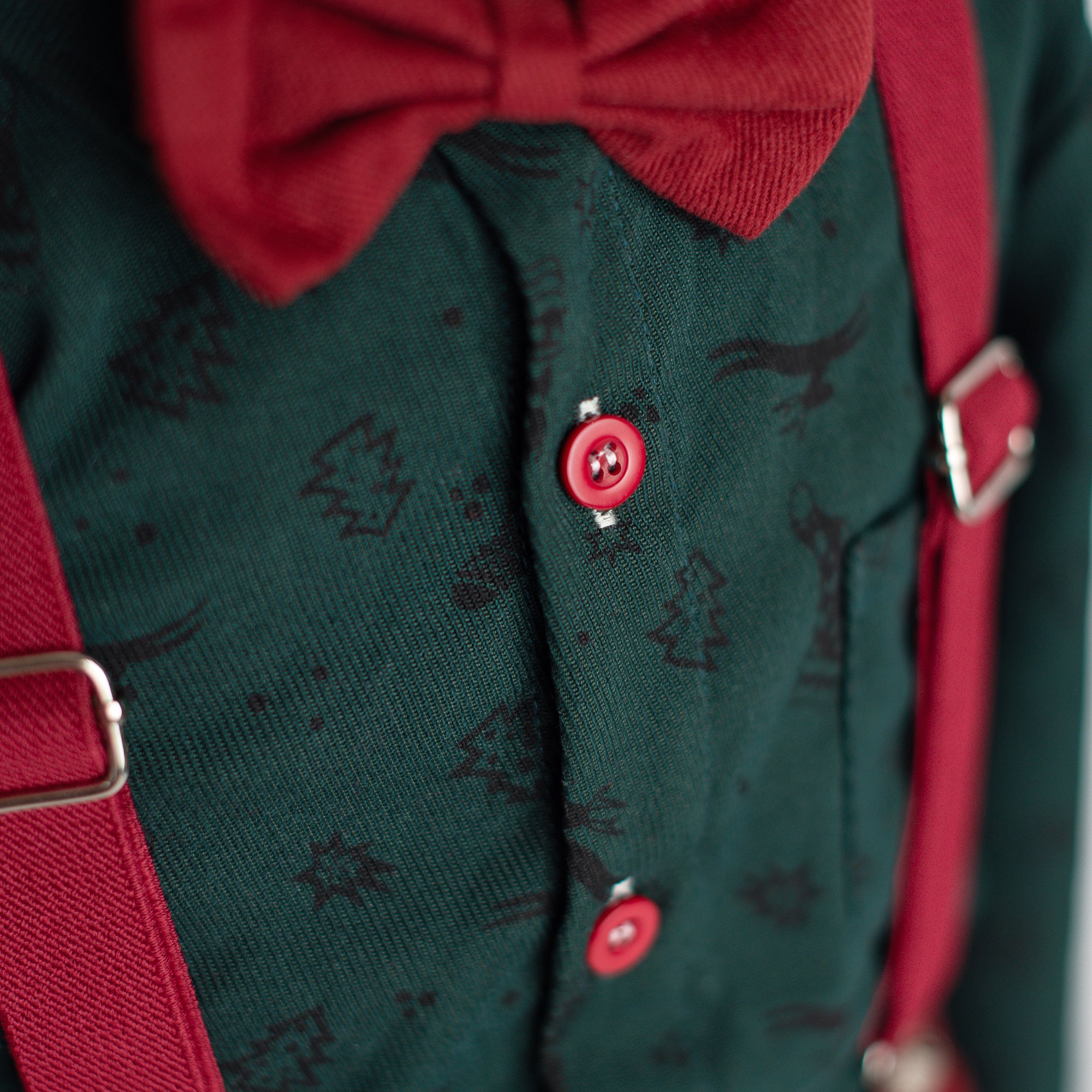 Kate Christmas Kids Green Shirt And Red Overalls Set for Children