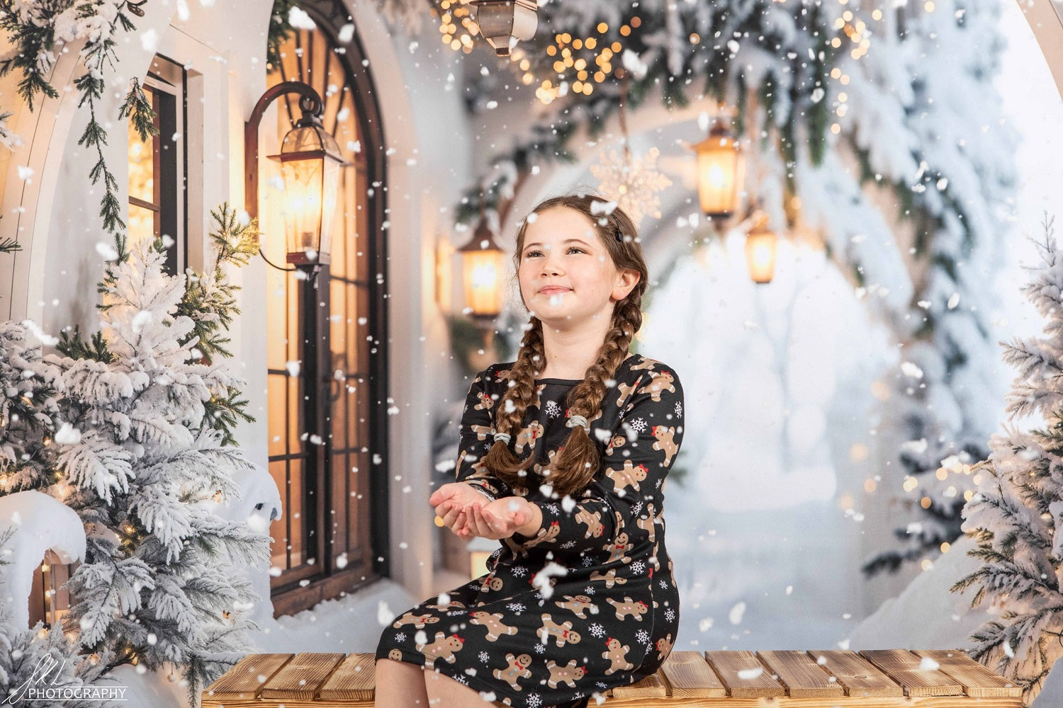 Kate Winter Christmas White Flower Arch Snowy Hallway Backdrop Designed by Emetselch