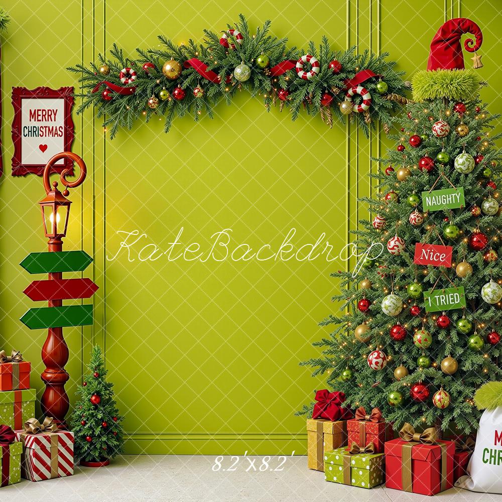 Kate Christmas Elf Green Tree Garland Window Shelf  Printed Backdrop Designed by Shutter Swan Studios