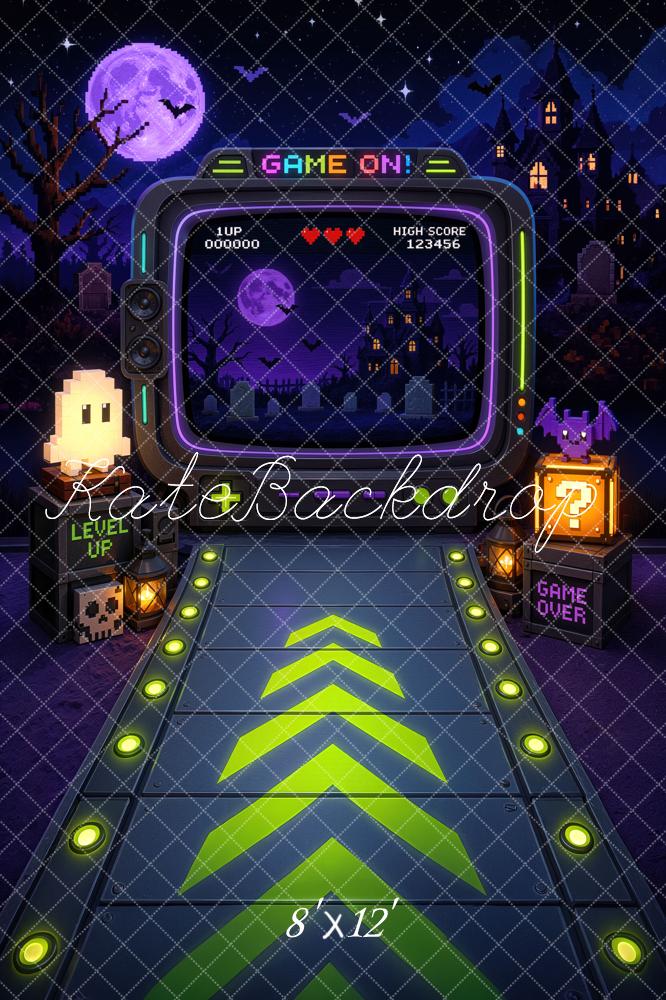 Kate Halloween Trunk or Treat Video Games Haunted House Printed Backdrop Designed by Mini MakeBelieve
