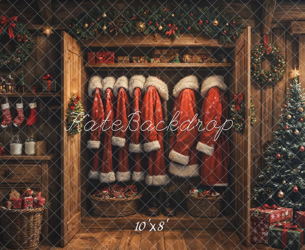 Kate Christmas Santa Closet Tree Wreath Stockings Backdrop Designed by Emetselch